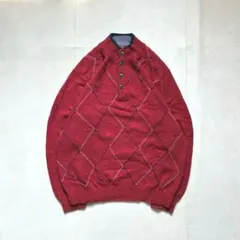 SIMPLELIFE カシミヤ混 ハーフボタン ニット 大きいアーガイル 3L