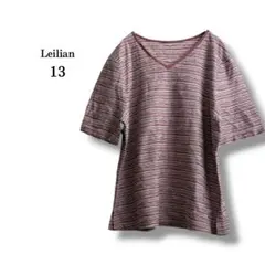【レリアン】Leilian Vネックマルチボーダーカットソー　Tシャツ　赤系　綿のサムネイル