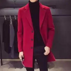 レッド/ワインカラー スリム細身チェスターコートL (M)相当 メルトン