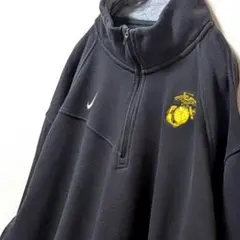 ナイキ USMCロゴ刺繍 ハーフジップスウェットトレーナーブラック黒XL古着