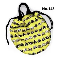 No.148 まんまる　巾着　猫　持ち手