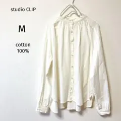 スタジオクリップ　ノーカラーシャツ　フリル　長袖　Mサイズ　綿100%