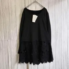 アクアガレージ　新品タグ付き　カットソー　【L】　黒　長袖　花柄　きれいめ