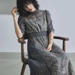 GIRL レース×オーガンジーサイドプリーツチェック ワンピース オケージョン