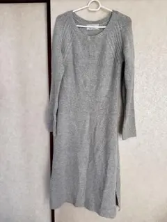 レディ グレー 長袖ニット ワンピース