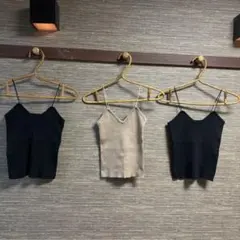 リブ編みVネックキャミソール 2色３枚セット