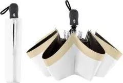 晴雨兼用　折り畳み傘　シンプル　上ホワイト下ベージュ