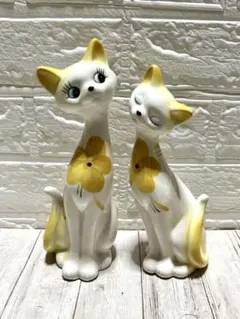 猫 陶器 置物 レトロ ヴィンテージ ペアセットのサムネイル