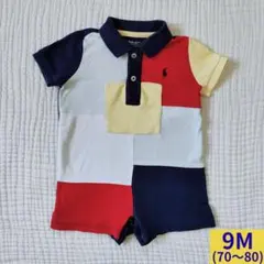 ラルフローレン 9M 70〜80 マルチカラー半袖ポロロンパース #491