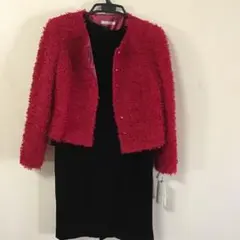 赤ファー風ジャケットと黒ドレスセット　値下げしました‼︎