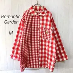 Romantic Garden 長袖シャツ　チェック柄　レッド　M　イチゴ柄