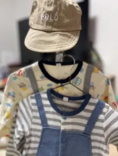 POLO 帽子ベビー服 試着のみ車柄ロンパース3点セット