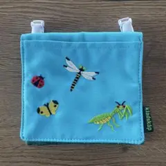 クレードスコープ　移動ポケット 青 昆虫刺繍 2ポケット