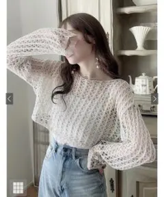 GRL 透かし編みニットショート丈トップス×キャミソールアンサンブル