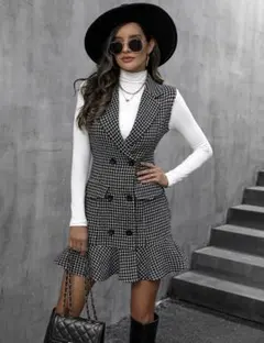 【新品】即日発送◎ツイードジレワンピース　ツイードベスト　ワンホン　韓国