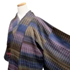 道中着　横縞　鹿の子地紋　グラデーション　膨れ織り　着物　115b d ms