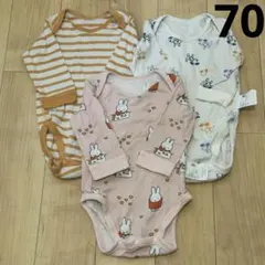 最終値下げ！ユニクロ　ボディスーツ　長袖　肌着　ミッフィー　ボーダー　70