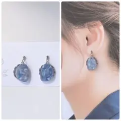 ブルー マーブル ピアス シルバー 韓国風 上品 揺れ感　小ぶり