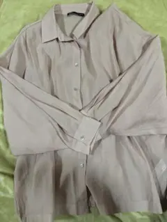 ZARA ピンク シアー長袖シャツ　Lサイズ
