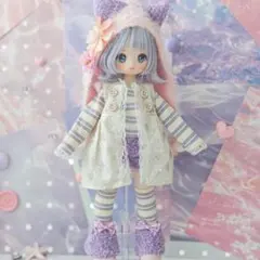 BJD 6分／1/6 ドール服 猫耳ファー 帽子 冬 タロイモ パープル