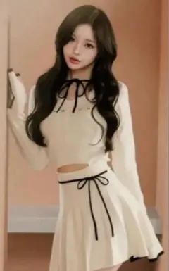 darich ウエストオープンリボンデザインニットミニワンピースFL