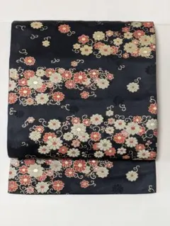 ち*姫様 袋帯 花唐草文様 菊調 小花柄 黒地