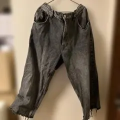 ZARA ダメージワイドデニムパンツ　ブラック　44サイズ