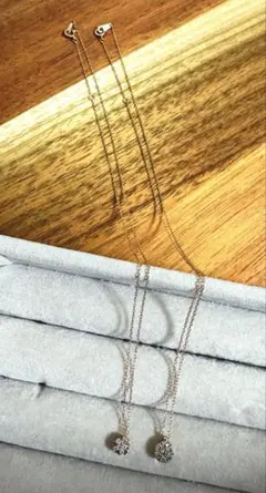 ♡美品·桜型ピンクゴールド K10 ラウンド5PダイヤモンドネックレスPG♡