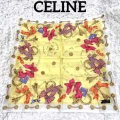 セリーヌCELINEのリボン柄ハンカチイエロー　未使用