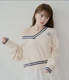 CHICO ライン入りVルーズニット