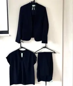 ネイビー ノーカラージャケット3点セット