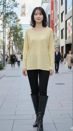 新品未使用　前見頃、後見頃バイカラーシンプル 長袖 イエロー×グリーンチュニック