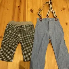 キッズ　80 チェック　ズボン　サスペンダー　長ズボン　七部丈　ベビー