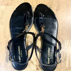 【美品】SAINT LAURENT カサンドラ フラットサンダル ブラックのサムネイル