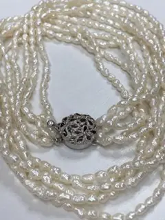 淡水パール 5連ネックレス　SILVER刻印