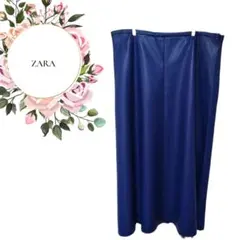 【ザラ】ZARA♡希少♡フェイクレザーロングフレアスカート【XL】ネイビーブルー