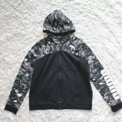 PUMA プーマ 切替 フルジップパーカー M 黒 幾何学柄 ビッグロゴ