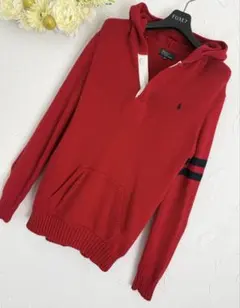 【極美品/希少】ポロラルフローレン コットンニット パーカー 160 赤　S相当