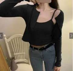 新品 GRL パッド入りキャミソール×カーディガンアンサンブル ブラック