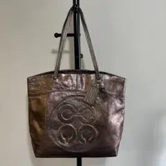 COACH コーチメタリックブラウン エンボスロゴトートバッグ