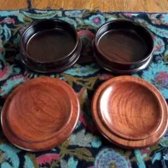 最終価格紫檀木製茶托 菓子皿2セット ダークブラウン・ライトブラウン