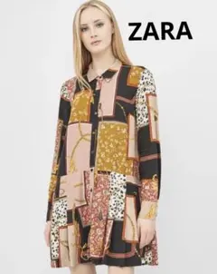 ZARA trfパッチワーク柄 シャツワンピースのサムネイル