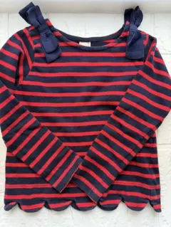 petit main 長袖カットソー 120 ネイビー/レッドストライプ