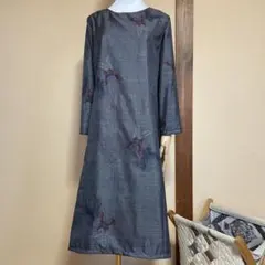 正絹大島紬着物リメイク　蝶々柄　Aラインワンピース　ストール付き