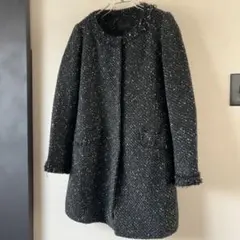 ユニクロ UNIQLO ノーカラーロングコート ジャケット L ツイード