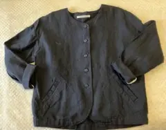 リネン ノーカラージャケット ダークブルー