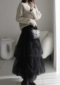 GRL ボリュームチュールフレアロングスカート[dk1550] ブラック