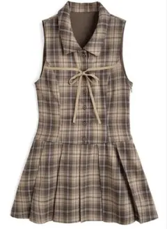 GRL グレイル チェック柄リボンノースリシャツミニワンピース[dk1565]