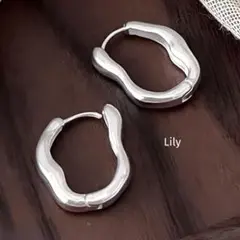✨ 316Lステンレス鋼 波形 フープ ピアス エレガント シルバー