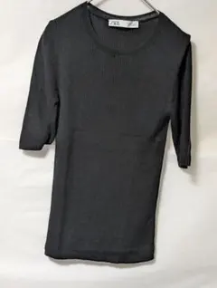 ZARA 　リブニット 　半袖 カットソー　 ブラック　 Sのサムネイル
